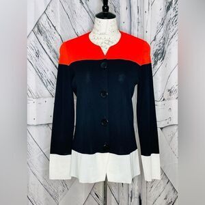 Exclusively Misook Jacket Cardigan Sweater Color Block Red Black White XS